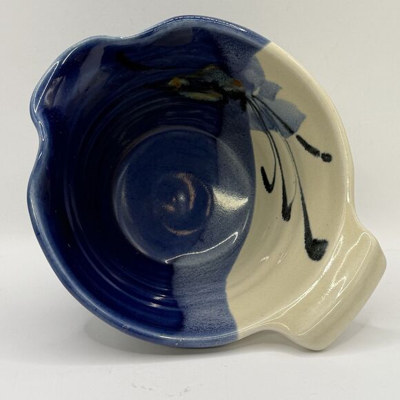 Kent Follette Pottery Bowl Cobalt Cream Swirl Detail Spout Signed - Picture 6 of 8